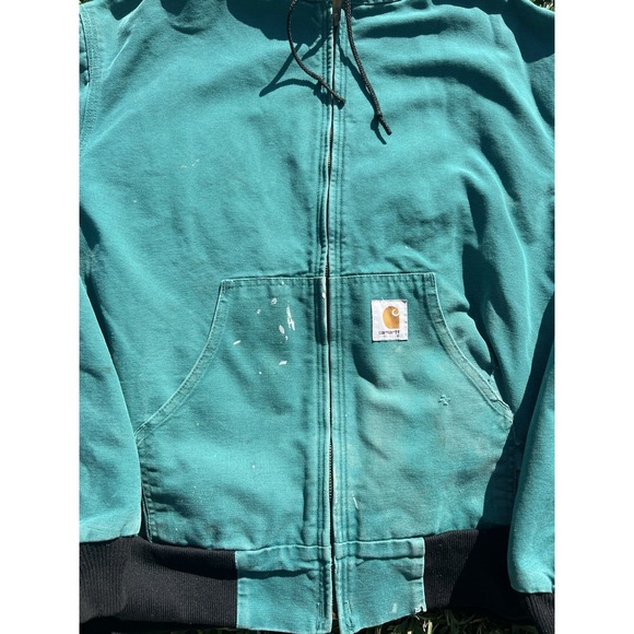 Vintage Carhartt J04 AQU Aqua Quilt Lined Hooded Jacket Mens Size XL USA HTF - Picture 4 of 12